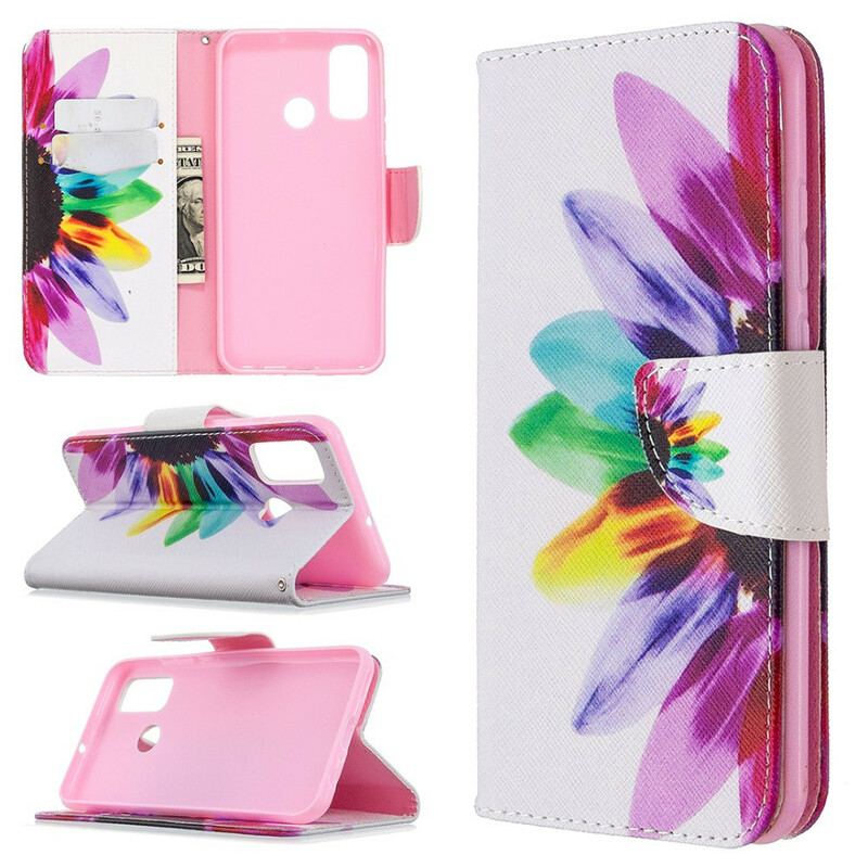 Capa De Couro Para Huawei P Smart 2020 Flor Aquarela