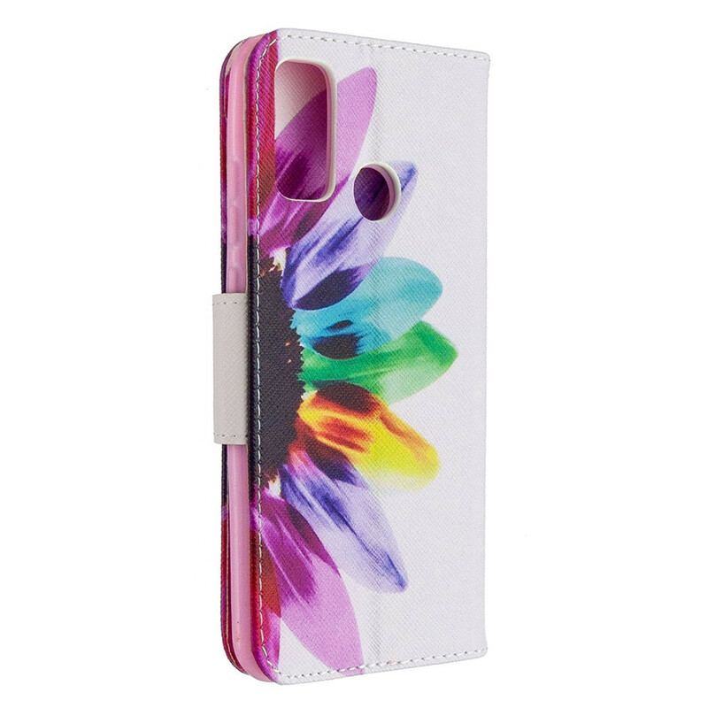 Capa De Couro Para Huawei P Smart 2020 Flor Aquarela