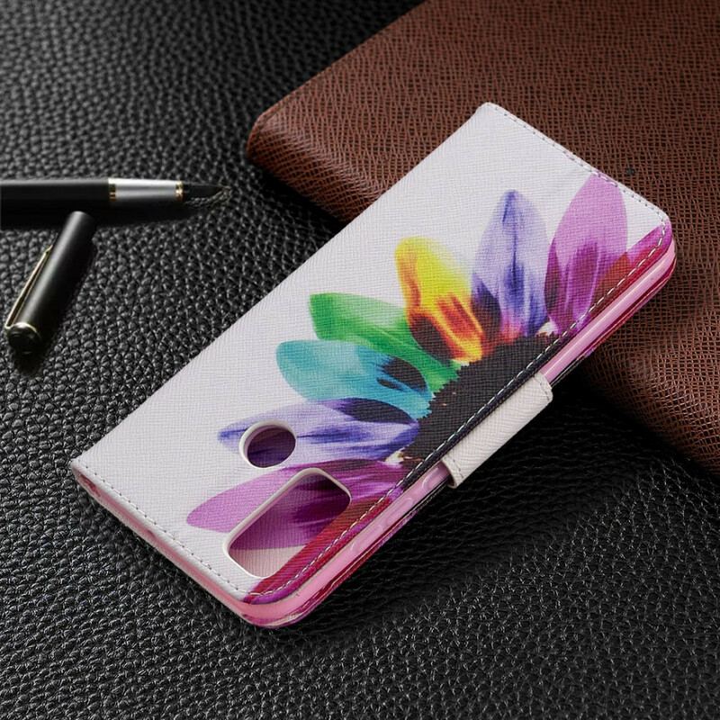 Capa De Couro Para Huawei P Smart 2020 Flor Aquarela