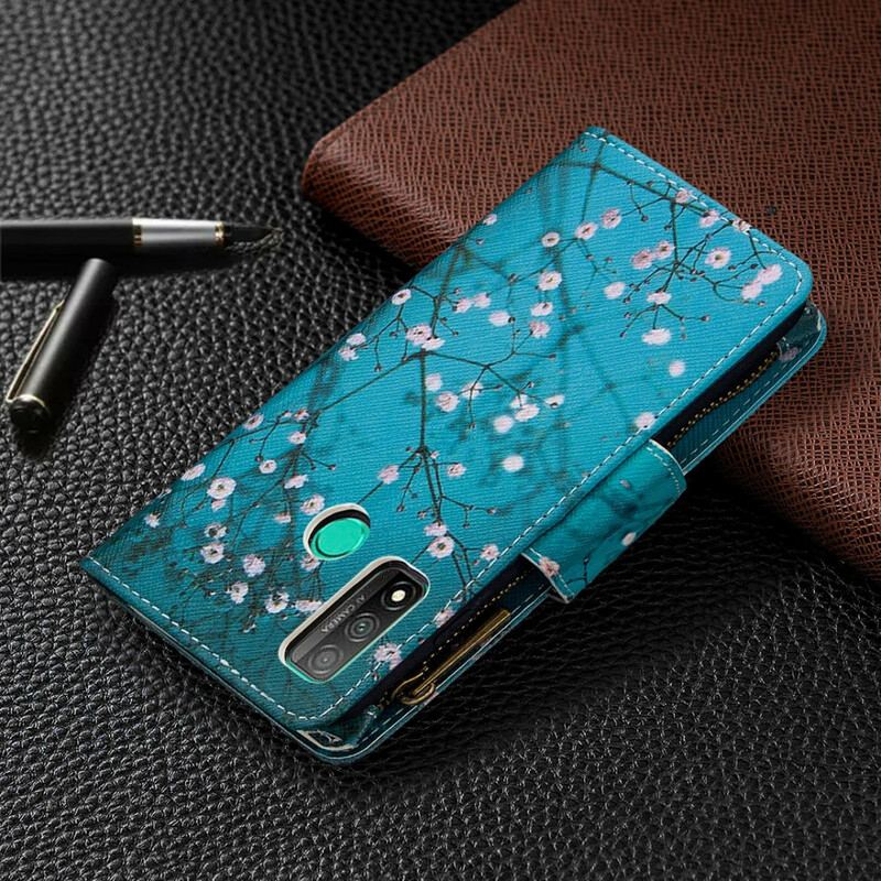 Capa Em Pele Para Huawei P Smart 2020 Bolso De Árvore Com Zíper