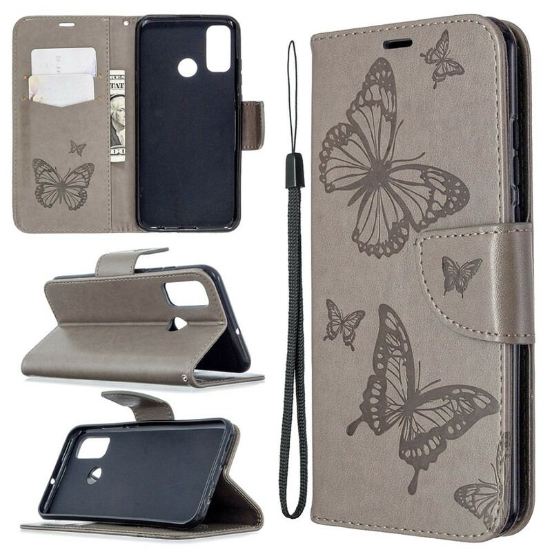 Capa Flip Para Huawei P Smart 2020 Borboletas Voando Com Cordão