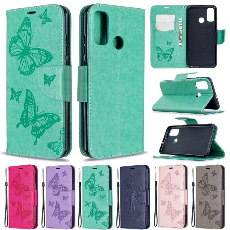 Capa Flip Para Huawei P Smart 2020 Borboletas Voando Com Cordão