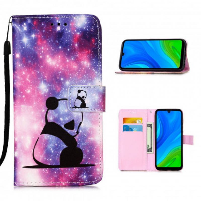 Capa Flip Para Huawei P Smart 2020 De Cordão Lanyard Panda Reflexões