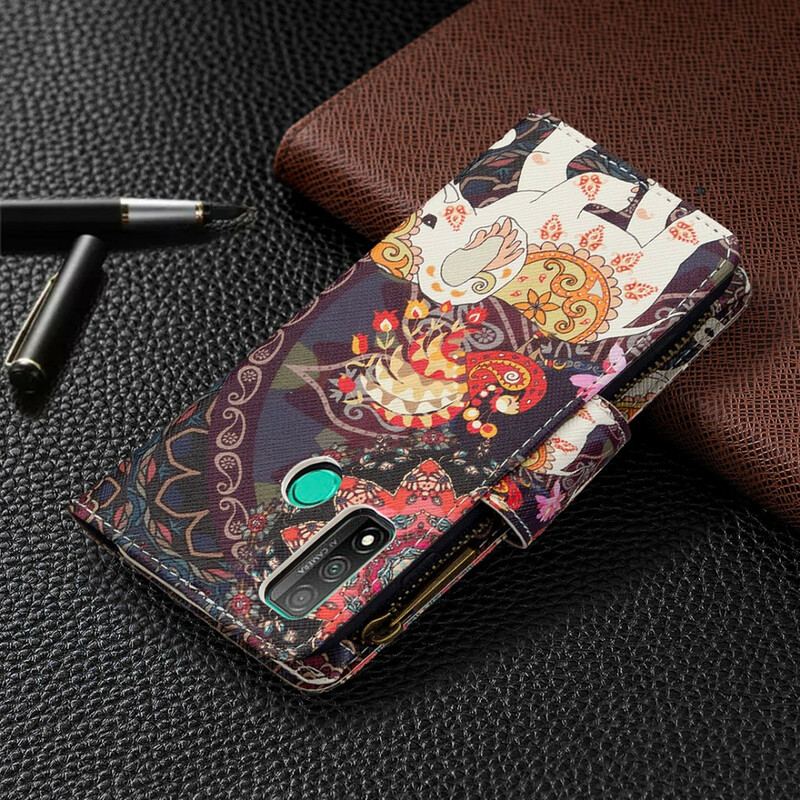 Capa Folio Para Huawei P Smart 2020 Bolso Elefante Com Zíper