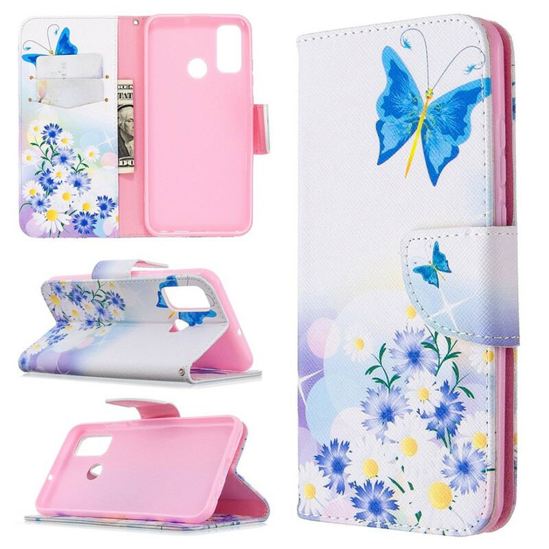 Capa Folio Para Huawei P Smart 2020 Borboletas E Flores Pintadas