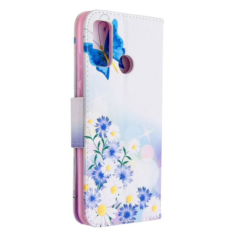 Capa Folio Para Huawei P Smart 2020 Borboletas E Flores Pintadas