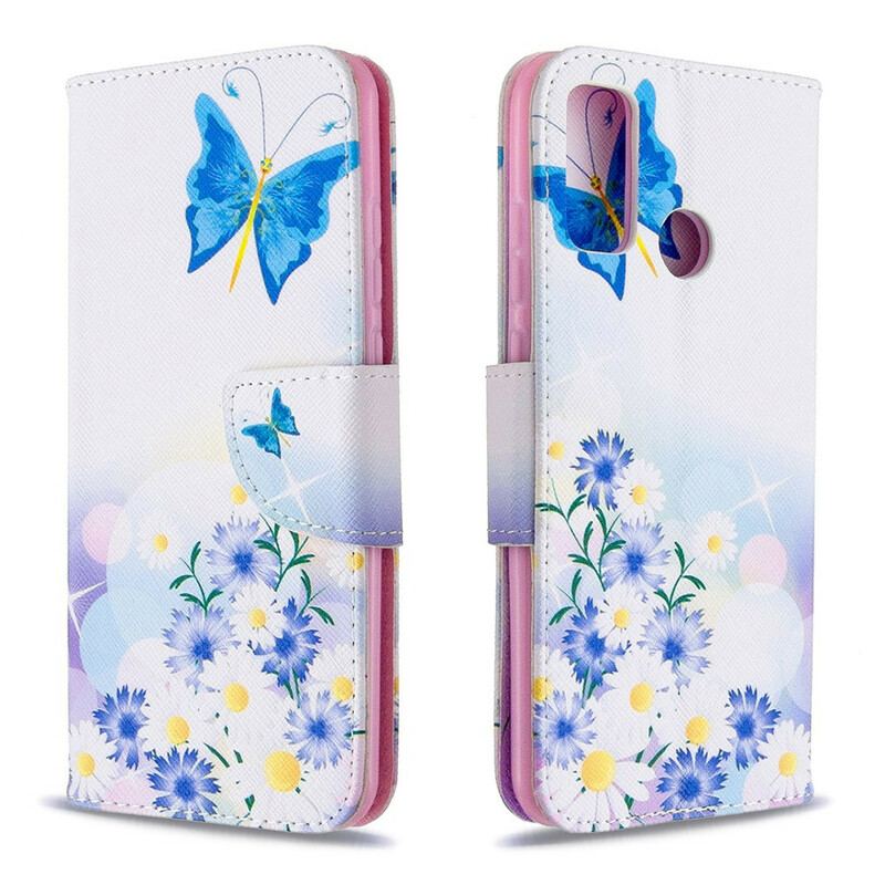 Capa Folio Para Huawei P Smart 2020 Borboletas E Flores Pintadas