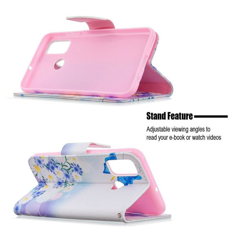 Capa Folio Para Huawei P Smart 2020 Borboletas E Flores Pintadas