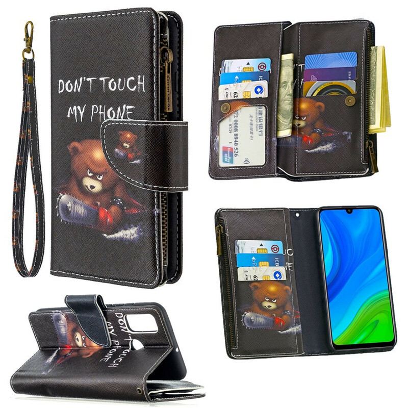 Capa Folio Para Huawei P Smart 2020 Urso De Bolso Com Zíper