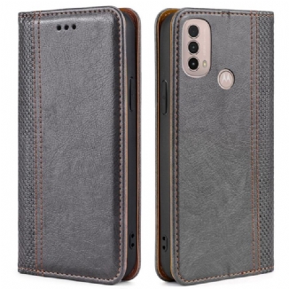 Capa De Celular Para Moto E40 / E30 / E20 Flip Costura De Couro Rachado De Lichia