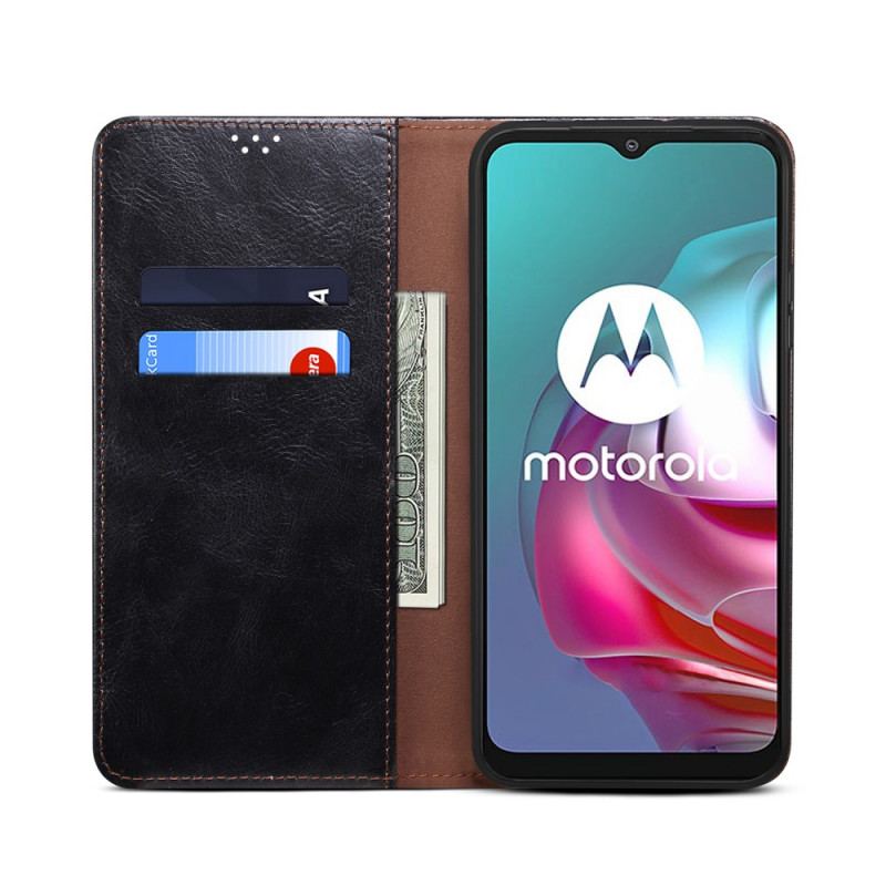 Capa De Celular Para Moto E40 / E30 / E20 Flip Couro Sintético Encerado