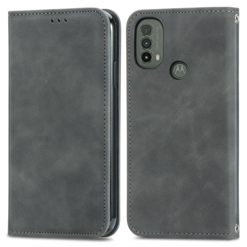 Capa De Celular Para Moto E40 / E30 / E20 Flip Design De Toque De Pele