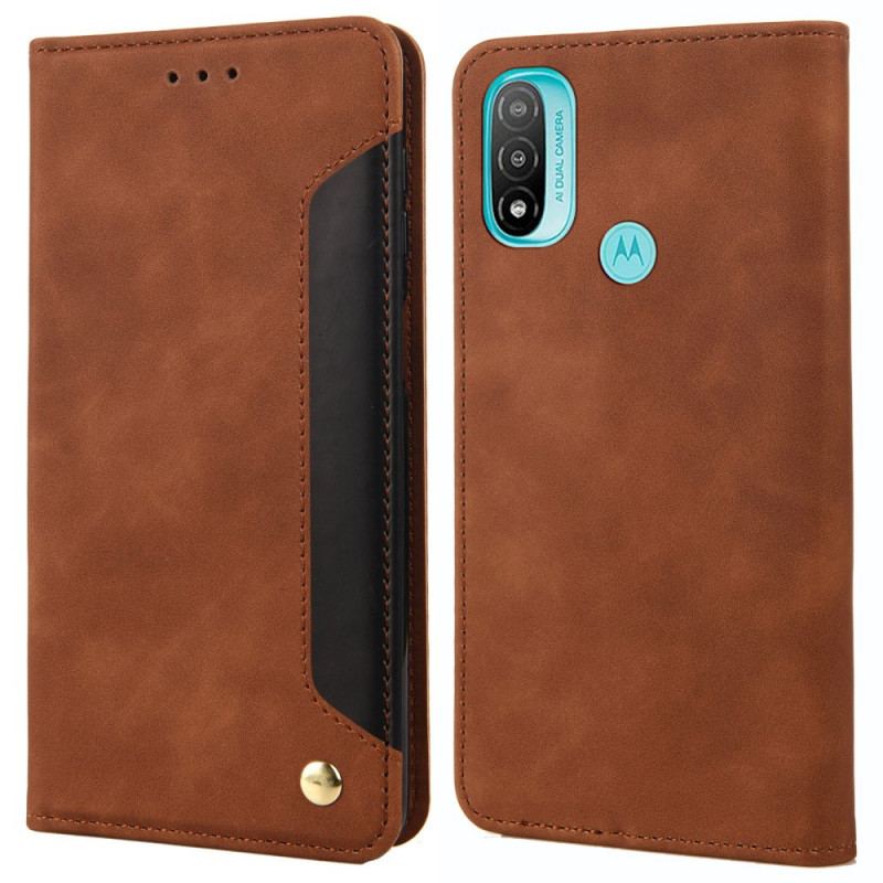 Capa De Celular Para Moto E40 / E30 / E20 Flip Efeito Couro Empresarial Em Dois Tons