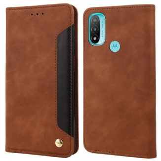 Capa De Celular Para Moto E40 / E30 / E20 Flip Efeito Couro Empresarial Em Dois Tons