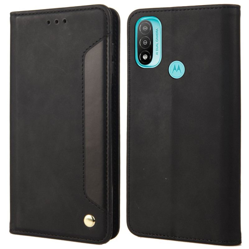 Capa De Celular Para Moto E40 / E30 / E20 Flip Efeito Couro Empresarial Em Dois Tons