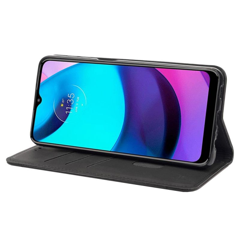 Capa De Celular Para Moto E40 / E30 / E20 Flip Efeito Couro Empresarial Em Dois Tons