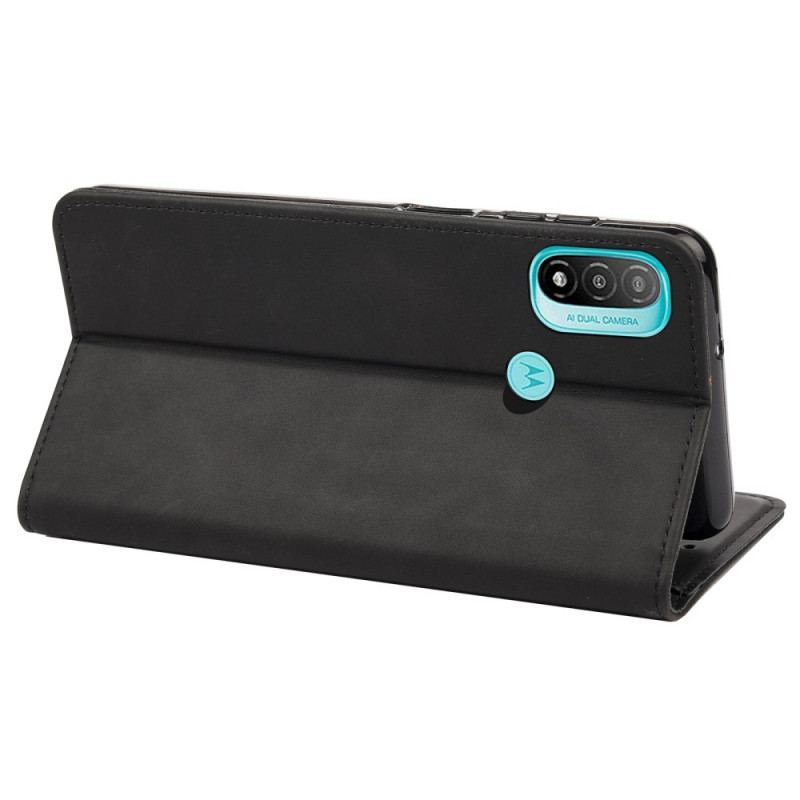 Capa De Celular Para Moto E40 / E30 / E20 Flip Efeito Couro Empresarial Em Dois Tons