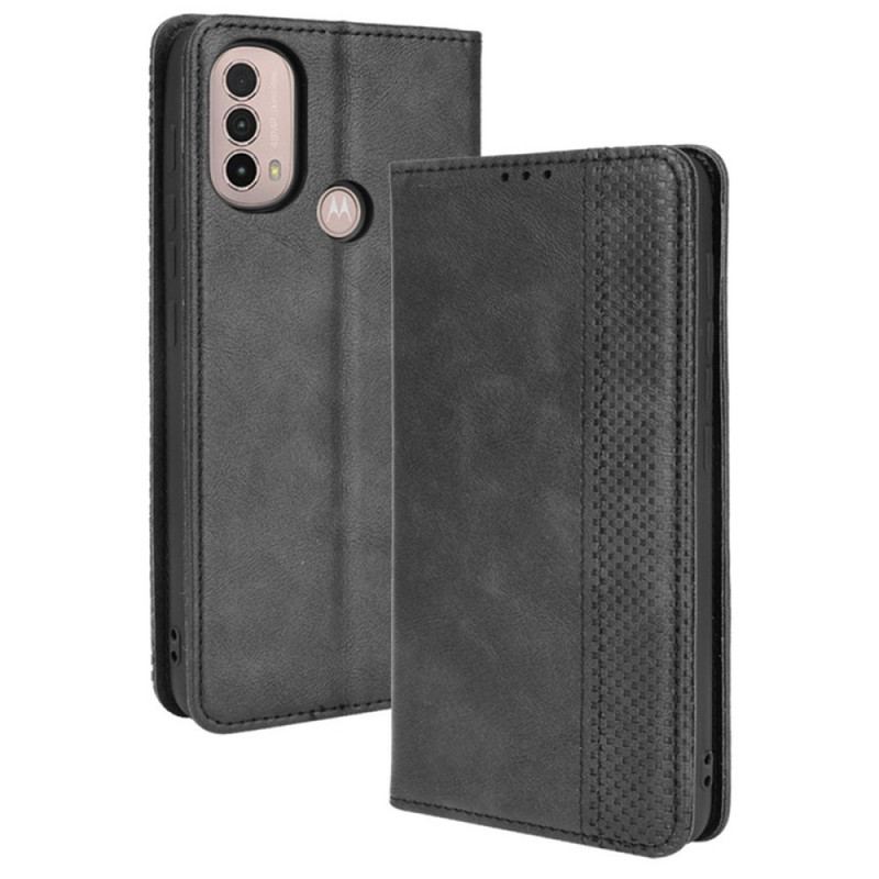 Capa De Celular Para Moto E40 / E30 / E20 Flip Efeito Couro Vintage Estilizado