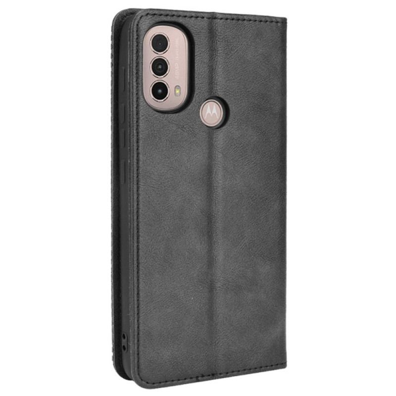 Capa De Celular Para Moto E40 / E30 / E20 Flip Efeito Couro Vintage Estilizado