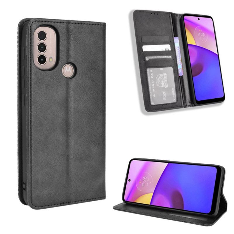 Capa De Celular Para Moto E40 / E30 / E20 Flip Efeito Couro Vintage Estilizado