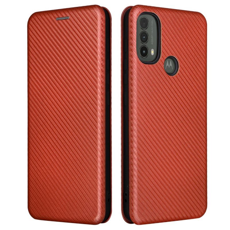 Capa De Celular Para Moto E40 / E30 / E20 Flip Fibra De Carbono