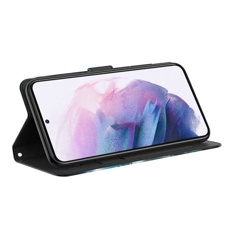 Capa De Couro Para Moto E40 / E30 / E20 Árvore Rosa E Gato Preto