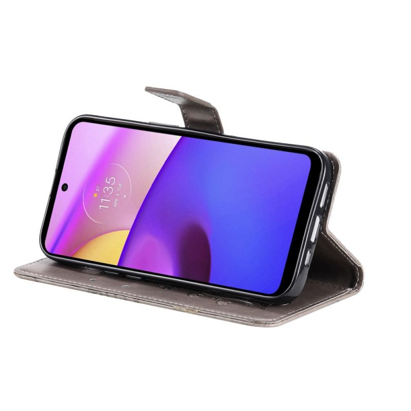 Capa De Couro Para Moto E40 / E30 / E20 De Cordão Borboletas Gigantes