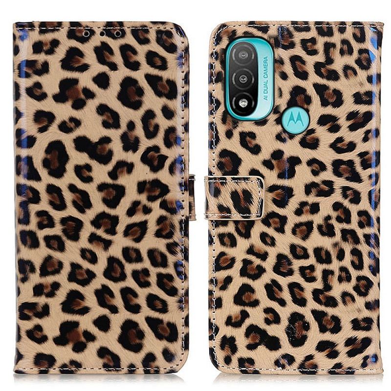 Capa De Couro Para Moto E40 / E30 / E20 Leopardo Simples