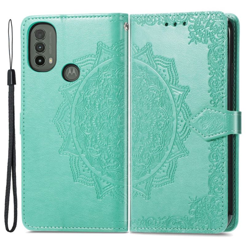 Capa De Couro Para Moto E40 / E30 / E20 Mandala Idade Média