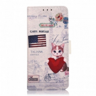 Capa Em Pele Para Moto E40 / E30 / E20 Gato Viajante