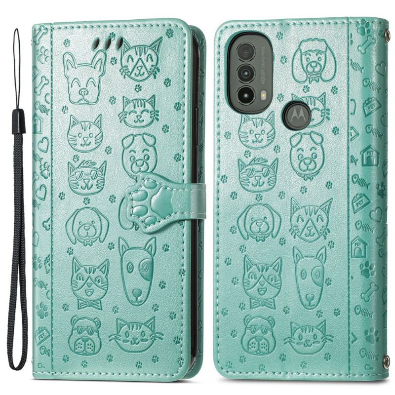 Capa Flip Para Moto E40 / E30 / E20 Animais Animados