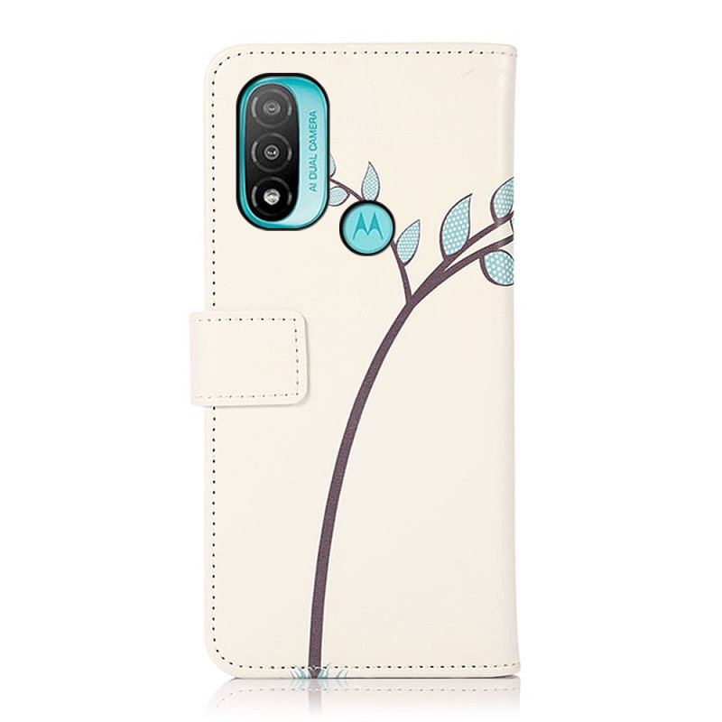 Capa Flip Para Moto E40 / E30 / E20 Casal De Corujas Na Árvore