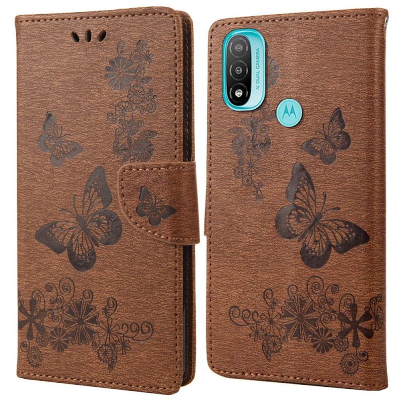 Capa Flip Para Moto E40 / E30 / E20 De Cordão Borboletas Esplêndidas