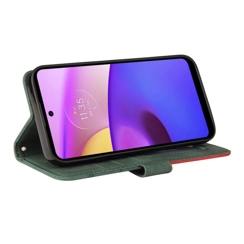 Capa Flip Para Moto E40 / E30 / E20 Couro Sintético De Assinatura De Dois Tons