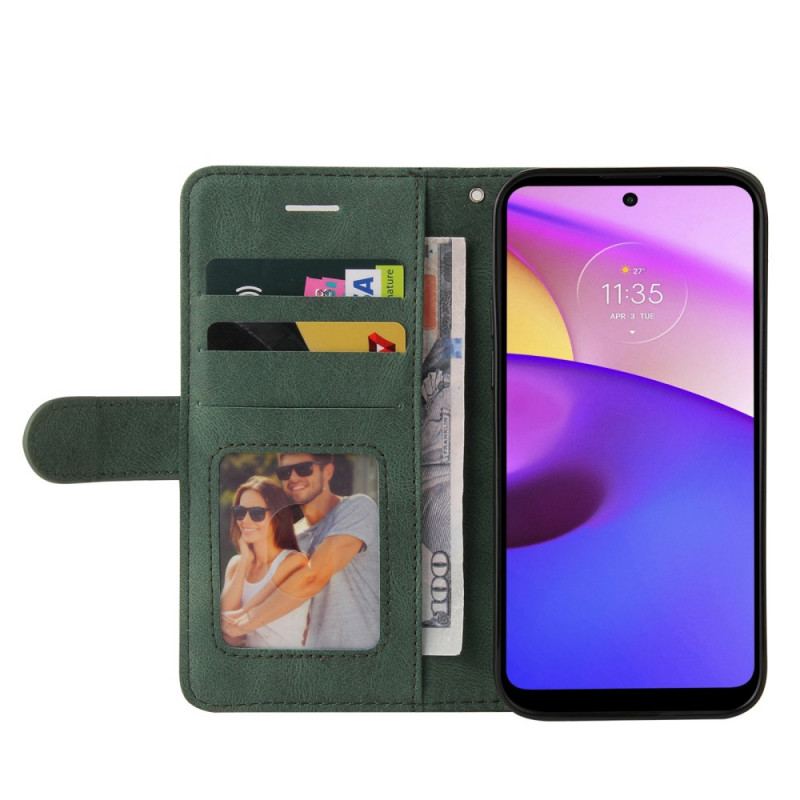 Capa Flip Para Moto E40 / E30 / E20 Couro Sintético De Assinatura De Dois Tons