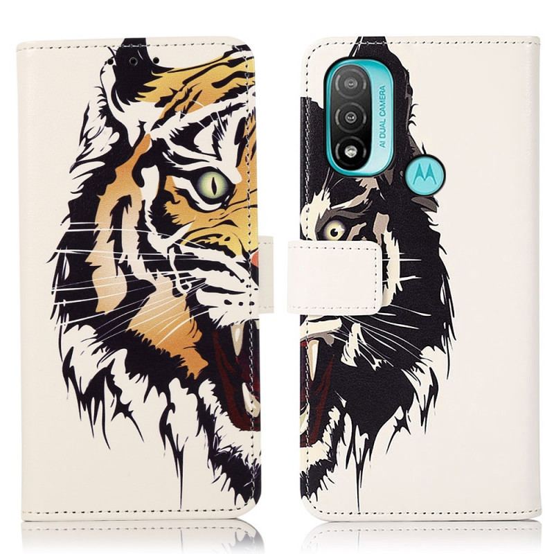 Capa Flip Para Moto E40 / E30 / E20 Tigre Feroz