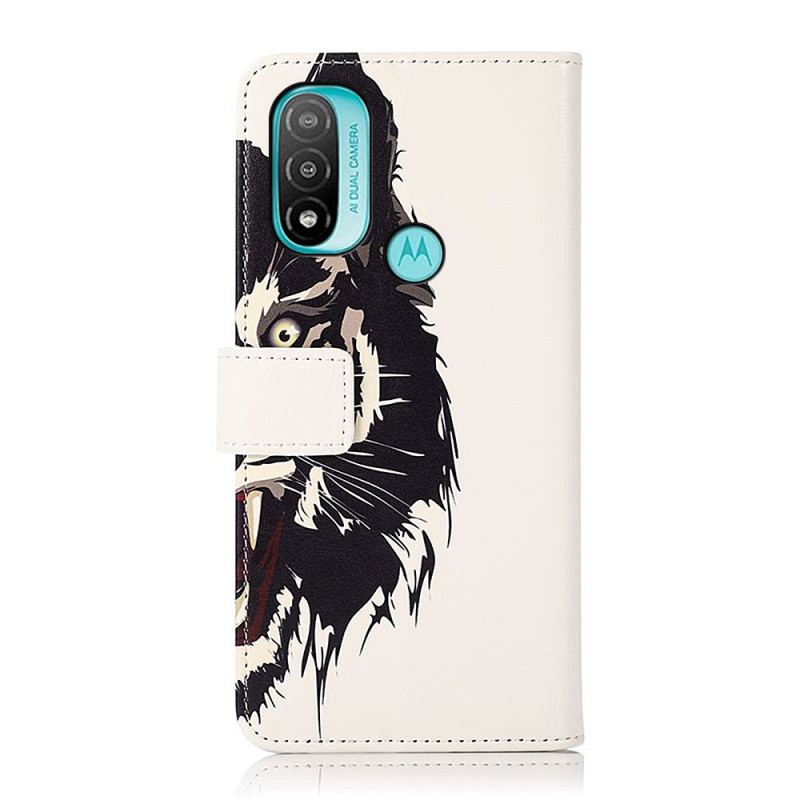 Capa Flip Para Moto E40 / E30 / E20 Tigre Feroz