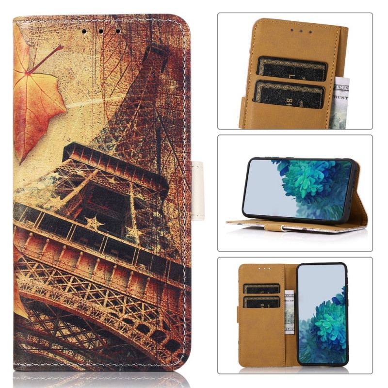 Capa Flip Para Moto E40 / E30 / E20 Torre Eiffel No Outono