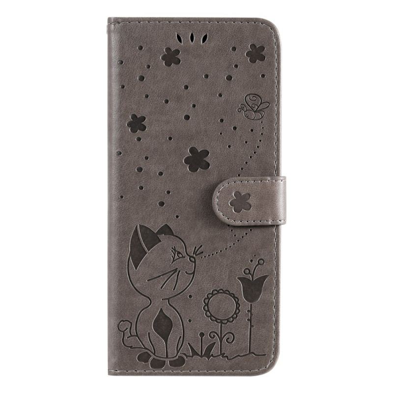 Capa Folio Para Moto E40 / E30 / E20 De Cordão Gato E Abelha Com Cordão