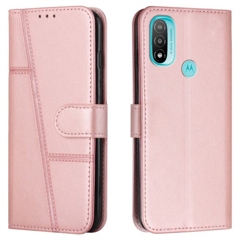 Capa Folio Para Moto E40 / E30 / E20 De Cordão Strappy Geo Leather Effect