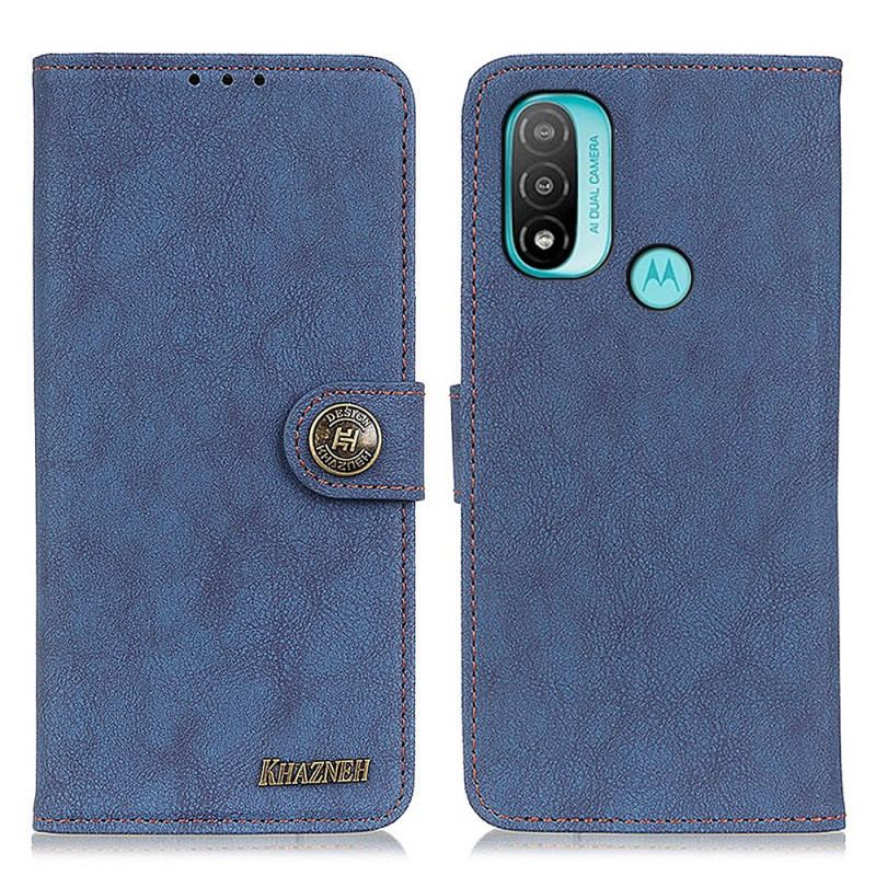 Capa Folio Para Moto E40 / E30 / E20 Couro Dividido Retrô Khazneh