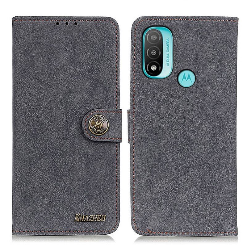 Capa Folio Para Moto E40 / E30 / E20 Couro Dividido Retrô Khazneh