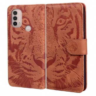 Capa Folio Para Moto E40 / E30 / E20 Estampa Cara De Tigre