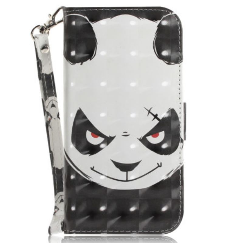 Capa De Couro Para Xiaomi Redmi 10A De Cordão Panda Irritado Com Cordão