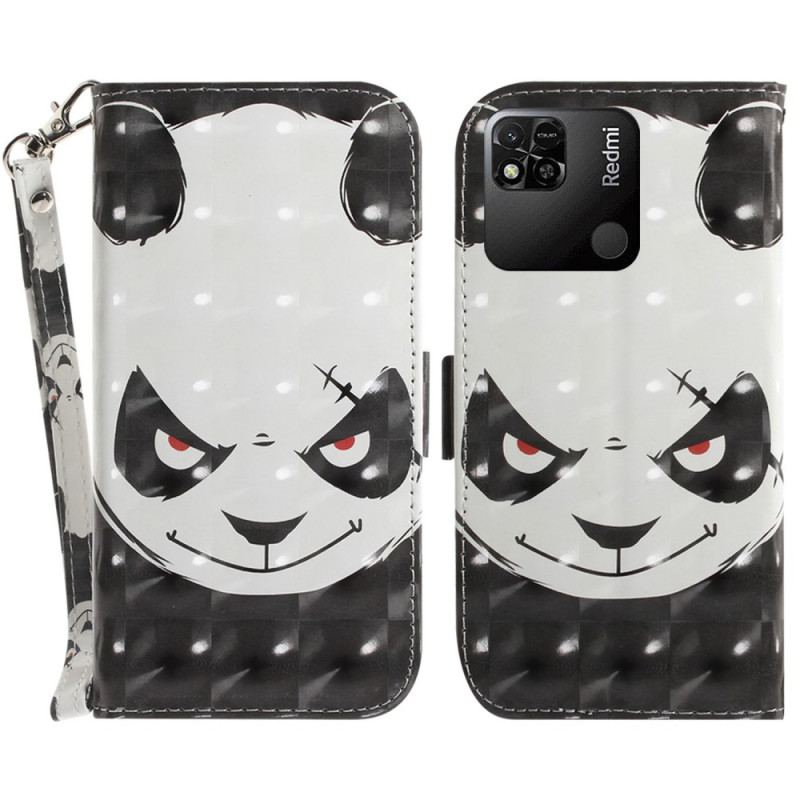 Capa De Couro Para Xiaomi Redmi 10A De Cordão Panda Irritado Com Cordão