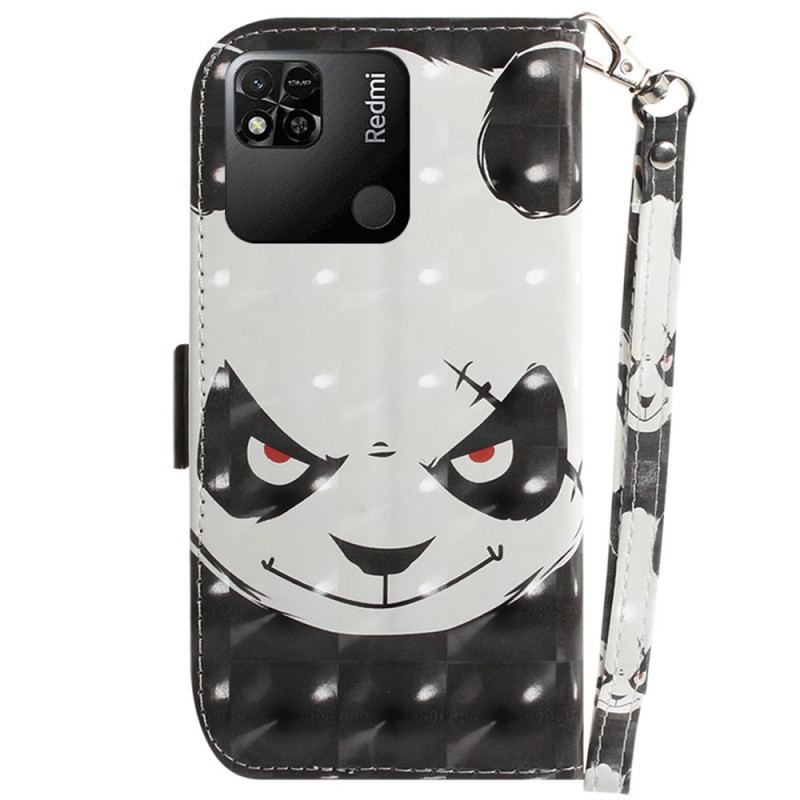 Capa De Couro Para Xiaomi Redmi 10A De Cordão Panda Irritado Com Cordão