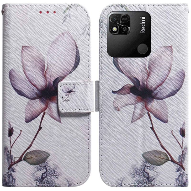 Capa De Couro Para Xiaomi Redmi 10A Flor Rosa