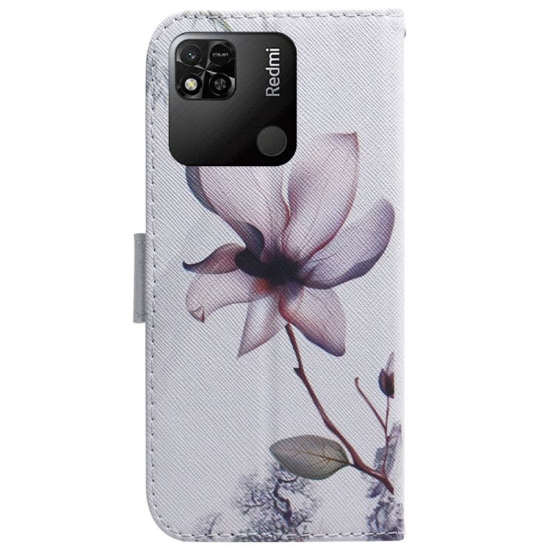 Capa De Couro Para Xiaomi Redmi 10A Flor Rosa