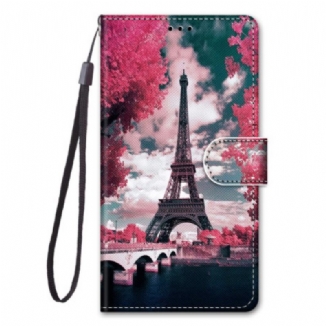 Capa De Couro Para Xiaomi Redmi 10A Torre Eiffel No Verão