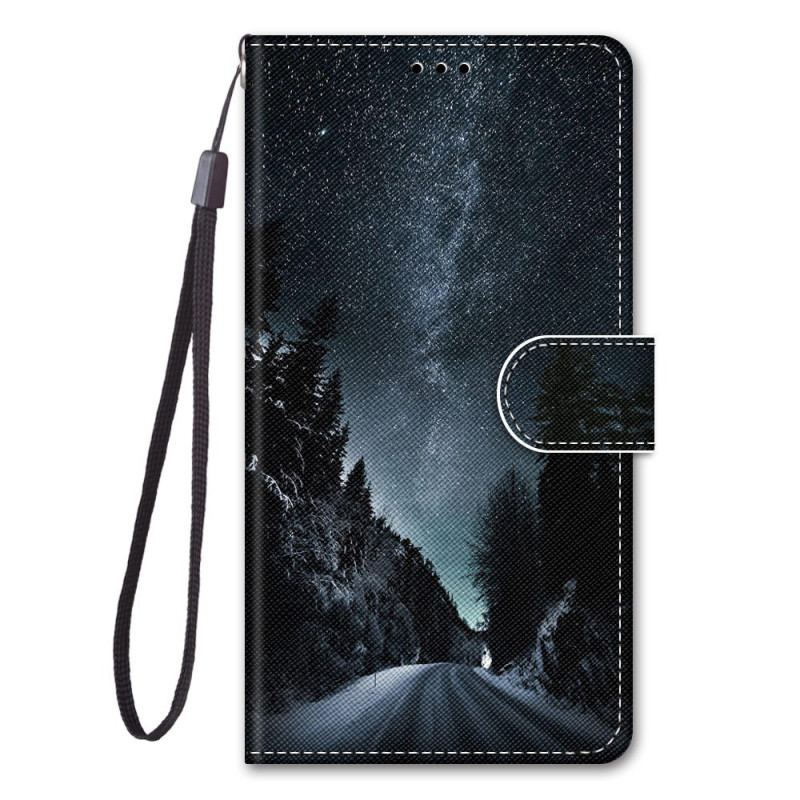 Capa Em Pele Para Xiaomi Redmi 10A De Cordão Céu Nublado Em Lanyard